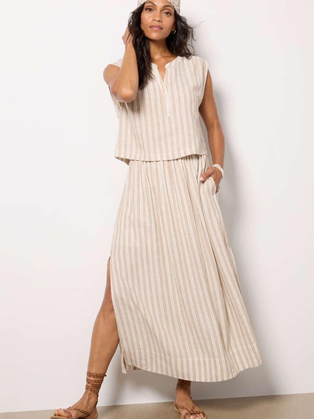 Z Supply for Evereve Beige and White Striped Maxi Skirt - Picture 3 of 4
